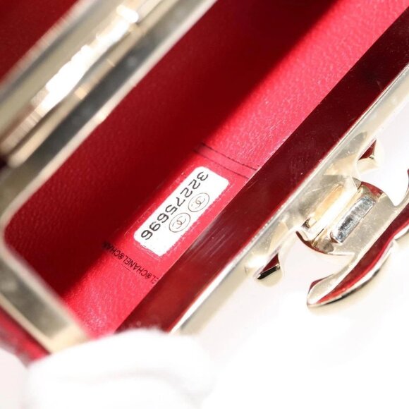 CHANEL Small Box Matelasse Chain Pouch Lamb Skin Red CC Auth - Picture 13 of 15